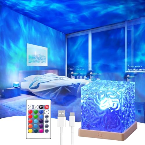 Ocean Wave Projector Light, 16 Color Rechargeable Ocean Lamp, with Power Touch Control and Remote Control Luminorthe Cube Lamp, Bringing You Romance and Tranquility(Charge) - color: Purple