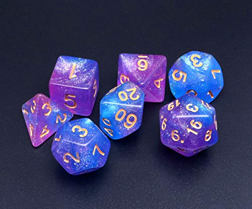DND Dice Set Blue Purple Glitter Dice for Dungeon and Dragons D&D RPG Role Playing Games Table Games Polyhedral Dice - color: Blue Mix Rose+glitter