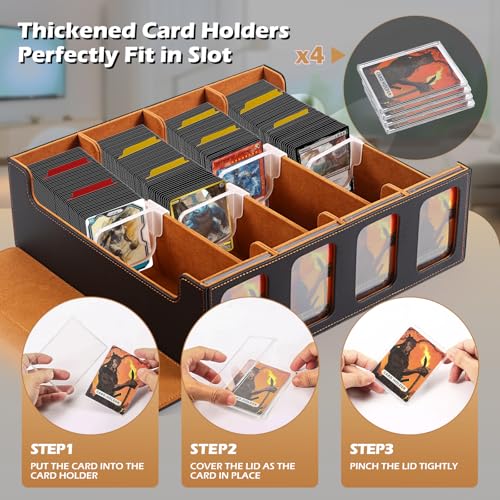 Ultra-Capacity 4-Row Trading Card Storage Box with Commander Display, Holds 3000+ Cards with Dividers & Card Holders, PU Leather MTG Commander Deck Box, YuGiOh, TCG, Sport Cards (Black/Gold) - color: Black / Gold