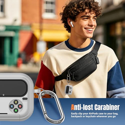 Getino Retro Game Case for AirPods Pro 3 | Game Console Design Protective Cover with Foldable Stand, Secure Lock Anti-Drop Shockproof PC+TPU Case, Keychain & Cleaning Kit for Men & Boys, Gray - color: Gray