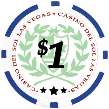 DA VINCI Professional Set of 500 11.5 Gram Casino Del Sol Poker Chips with Denominations, 2 Decks of Plastic Playing Cards, 2 Cut Cards & 3 Dealer Buttons (Silver Aluminum Frame Case)