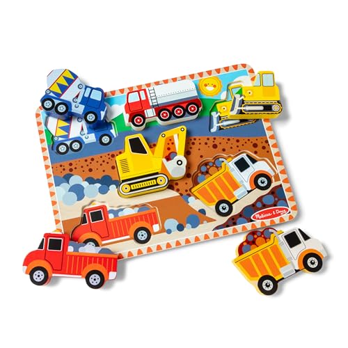 Melissa & Doug Construction Vehicles Wooden Chunky Puzzle (6 pcs) - FSC Certified - size: 11.95 x 8.95 x 1.0, style: English Only