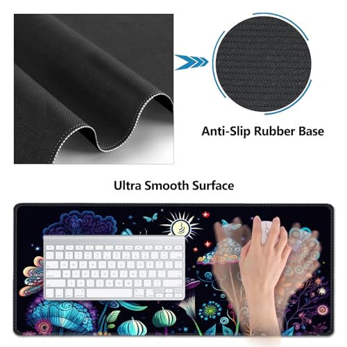 AIMSA Large Gaming Mouse Pad Set, Keyboard Wrist Rest Support+ Extended Mousepad+ Mouse Wrist Cushion+Coaster, Ergonomic Multifunctional Desk Mat 35x15.7in, Colorful Abstract Mushrooms - color: Colorful Abstract Mushrooms