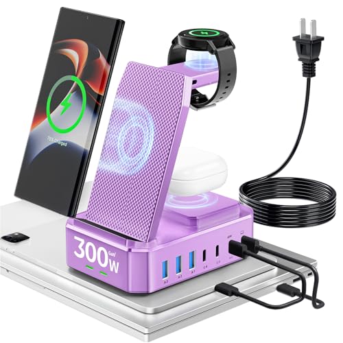 300W Wireless Charger for Samsung,Zutspzss 10 in 1 Wireless Charging Station, 65W USB C Fast Charging Stand for Samsung S25 Ultra/S24/S23/S22/Z Fold,Galaxy Watch Ultra7/6/5,Galaxy Buds,Purple - color: Purple