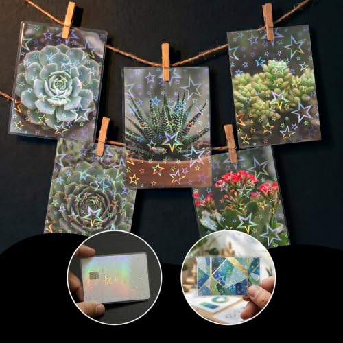 HFATMOS 300 Pcs Photocard Sleeves Laser Flashing Holographic Card Protector | Dustproof Card Sleeves for Mini Photos Credit Name Trading Cards Album Photo Cards, Big Stars Pattern - color: Big Stars Pattern