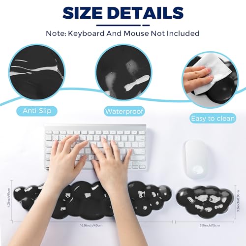 Gel Cloud Keyboard & Mouse Wrist Rest Set - Cloud Keyboard Wrist Rest Pad & Mouse Support for Office Gaming Pad Computer Laptop Ergonomic Comfortable Pain Relief- Cloud Pad Set - color: Pad Set - Black