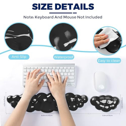 Gel Cloud Keyboard & Mouse Wrist Rest Set - Cloud Keyboard Wrist Rest Pad & Mouse Support for Office Gaming Pad Computer Laptop Ergonomic Comfortable Pain Relief- Cloud Pad Set - color: Pad Set - Black
