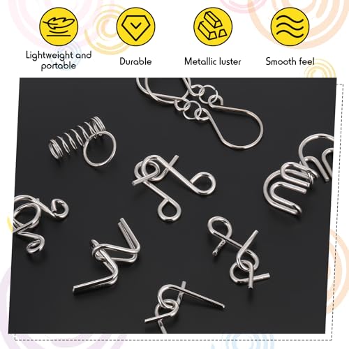 Metal Wire Puzzle Set of 8 with Pouch, Brain Teaser Puzzles IQ Test Ring Disentanglement Unlock Interlock Game Trick Metal for Party Favor Challenge(A Style) - style: A Style