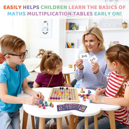 BUZIFU Wooden Montessori Multiplication Board Game: Math Educational Toys Multiplication Table Board Game Montessori Math Manipulatives Toys Toddlers Kids Multiplication Chart Game for Early Education