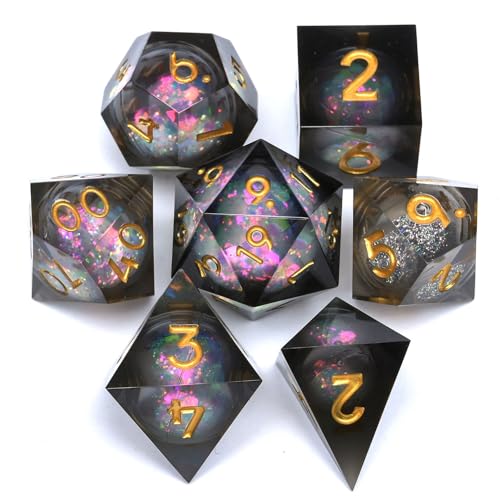 Liquid core Quicksand DND Resin dice Set, Dungeons and Dragons 7-Piece polyhedral D&D Game dice, Suitable for Role-Playing dice Games RPG Pathfinder - color: Ls -Black