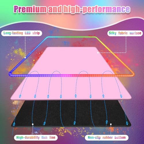 RGB Mousepad Led Mouse Pad Desk Mat I 31.5 x 11.8 Inch Large Mouse Pad I XL Oversized Big Mouse mat 14 Led Light Modes I Anti-Slip Rubber Base Waterproof Keyboard Pad for PC Gaming I Solid Pink - color: Solid Pink