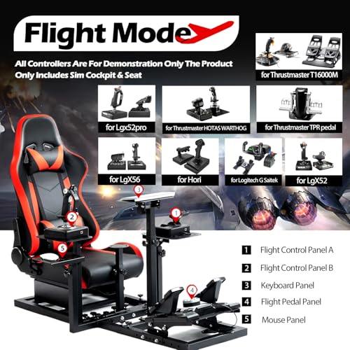 Supllueer Flight Simulator Cockpit with Red Seat Fit for Logitech X52 PRO G29 G920 G923,for Thrustmaster T80 T300RS GT HOTAS Warthog,for Fanatec,Aircraft Steering Wheel Mount Only Stand and Chair