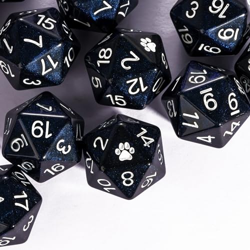 10-Pack Black D20 Dice Glitter 20 Sided Dice for DND Tabletop Games | Leather Storage Bag, DM Gift, for Dungeons and Dragons Role Playing Games - color: 10pcs D20 Black Mixed Blue