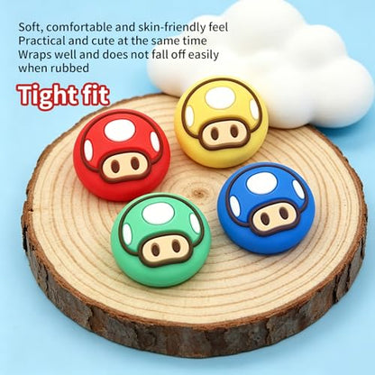 PERFECTSIGHT Cute Thumb Grip Caps for Switch 2, PS5 PS4 Xbox Series X/S Xbox One Switch PRO Controller Steam Deck, 4PCS Soft Rubber 3D Thumbsticks Button Joystick Cover, Mushroom - color: Multicolor Mushroom