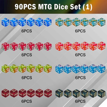 MTG Counter Dice Set, 90 Pieces Marble Color D6 Cube Dice -1/+1 Life Counter and Shield Counter Dice for Magic The Gathering,TCG,Cards Gaming Accessories with Dragon Bag