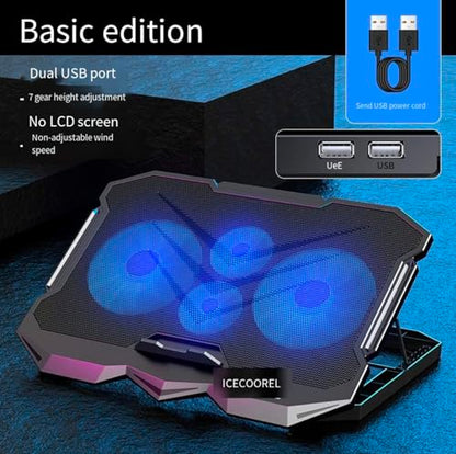 Laptop Cooling pad for Asus Republic of Gamers Gaming laptops, Laptop Cooler with 4 Fans, LCD Display Screen, 4 Height, 2 USB-A Port Laptop Stand