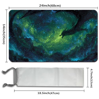 Stitched TCG Playmat, 24x14 Inches with Divided Card Areas, Non-Slip Tabletop Playmat Comes with Storage Bag, Ideal for Trading Card Game Enthusiasts (Dragon Shadow Planet-No Zone) - color: Dragon Shadow Planet-no Zone