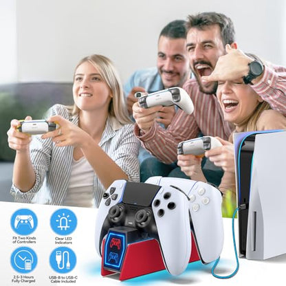Controller Charger Station Compatible with Play 5 Faceplates Edge & Dual Controller, 9 Lightings P 5 Accessories Charging Station, P 5 Dock Stand with LED Indicator & On-Off Switch, Volcanic Red for PlayStation Consoles - color: Volcanic Red