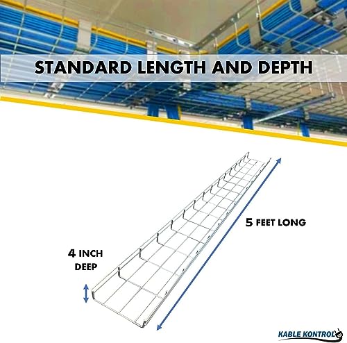 Kable Kontrol Cable Tray- 5 Feet Long - 8" Width, 4” Depth – Wire Mesh Tray Cable Management Rack Cords Organizer Cable Basket, Zinc Plated Steel NEC Approved for Network, Fiber Optic, Cabling - size: Cable Tray 8" W x 4" H x 5 Ft L