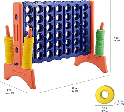 Amazon Basics Junior 4-to-Score Giant Premium Plastic Party Game for Kids & Adults, Indoor & Outdoor, BPA-Free with Carrying Bag, Blue, Yellow, Red, Green, Large