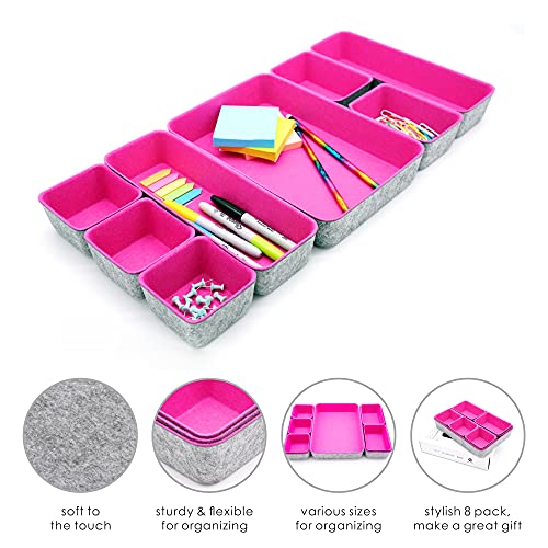 Welaxy Hot Pink Drawer Organizers 8pc Desk Tray Makeup Office Storage Bin - color: hot pink