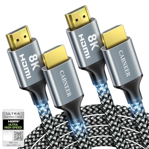 8K HDMI Cable 3 ft 2Pack, 48Gbps High Speed HDMI 2.1 Cable, Braided HDMI Cable 2.1 8K 60Hz 4K 120Hz Support for HDR eARC HDCP 2.2/2.3, HDMI Cord Compatible with HDTV, Laptop, Monitor, PC - size: 3FT