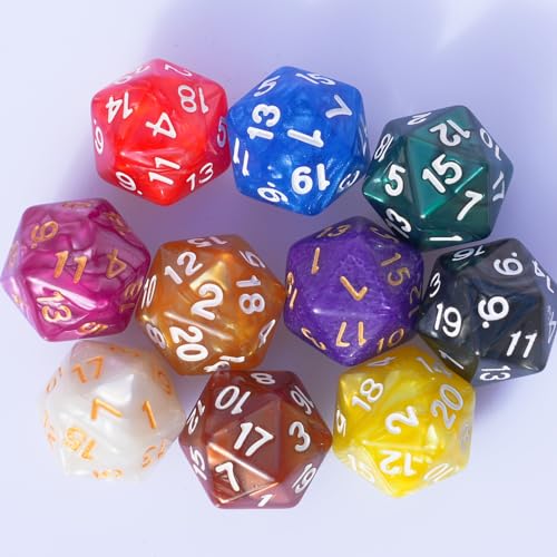 10PC D20 Polyhedral Dice Set 22mm for DND RPG MTG Table Games (Pearl Color Dice) - color: Pearl Color Dice