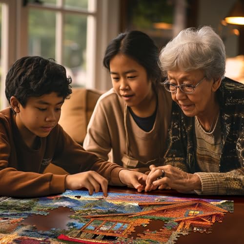 White Mountain 1000 Piece Jigsaw Puzzle Scene Summer Cabin, Lake Retreat | Large Pieces, Gift for Adults and Family, 24"x30" in, Large