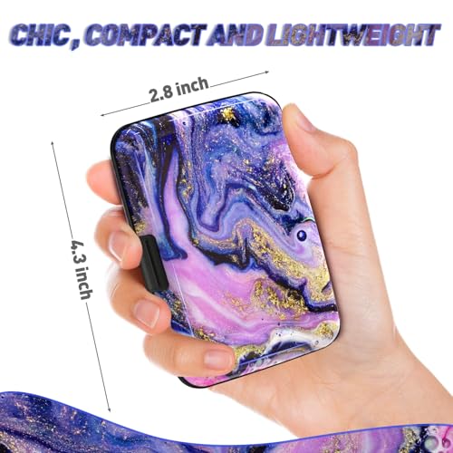 Credit Card Holder, Mini RFID Small Aluminum Card Wallet Business Card Case | Blocking Slim Metal RFID Blocking Front Pocket Wallet Hard Case CC Holder for Women Girl, Aesthetics Purple Marble - color: Purple Marble