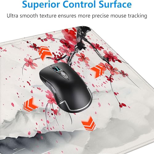 Japanese Cherry Blossom Desk Mat - Extended Gaming Mouse Pad with Stitched Edge Non-Slip Base - 31.5"x11.8" Office Computer Keyboard Laptop Home - color: Japanese Cherry Blossom_012, size: 11.8" x 31.5"