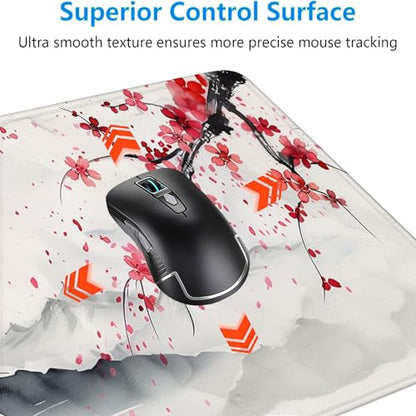 Japanese Cherry Blossom Desk Mat - Extended Gaming Mouse Pad with Stitched Edge Non-Slip Base - 31.5"x11.8" Office Computer Keyboard Laptop Home - color: Japanese Cherry Blossom_012, size: 11.8" x 31.5"