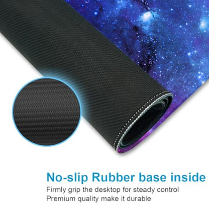 XXL Waterproof Office Desk Pad Protector 35.4x15.7 Inch - Extended Gaming Mouse Pad with Non-Slip Rubber Base, Thickened Keyboard Mat, Stitched Edges & Galaxy Star Design - color: Purple