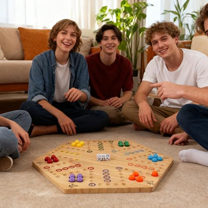 Wahoo Board Game-23.6 Inches Game Board for 4 and 6 Players | solid wooden wahoo marble board game with marbles and dice; fit party game night and indoor group entertainment - color: Extra Large, Log