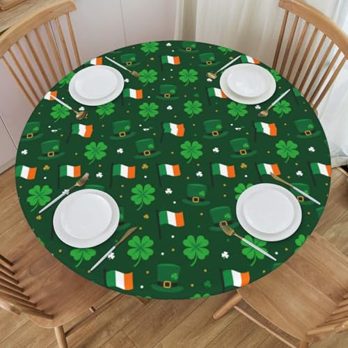 Delerain St. Patrick's Day Irish Flag Round Fitted Tablecloth, Waterproof Round Table Cloth with Elastic Edged Washable Table Cover for Indoor Outdoor Fits 40"-44" Tables, Small - color: St. Patrick's Day Irish Flag, size: 44" (Round)