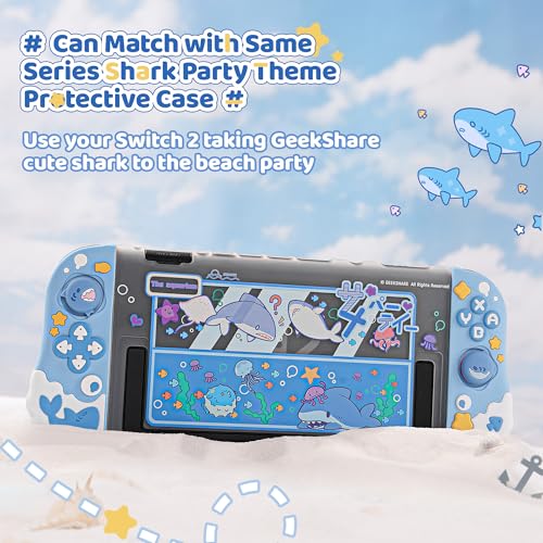 GeekShare Protective Case Compatible with Joy Con of Switch 2 Controllers,Silicone Switch Controller Skin, Anti-Slip Protective Case for Switch 2 (2025) with 2 Thumb Grips - Shark Party