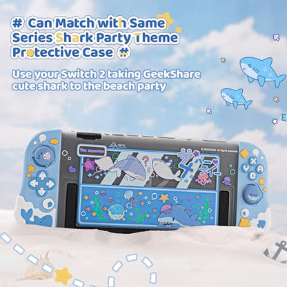 GeekShare Protective Case Compatible with Joy Con of Switch 2 Controllers,Silicone Switch Controller Skin, Anti-Slip Protective Case for Switch 2 (2025) with 2 Thumb Grips - Shark Party