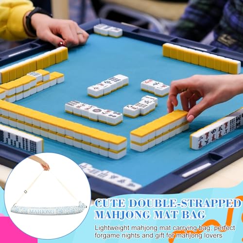 34 Inch Long Mahjong Mat Bag Cute Double Strapped Canvas Drawstring Mahjong Holder Lightweight Outdoor Carrying Bag for Board Games Travel Storage-Mat Not Include(Light Blue,Paisley,1 Pc) - color: Light Blue, style: Chinoiserie