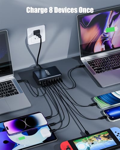 USB C Charger 440W USB C Charger Block,Upgraded GaN IV 8-Port Charging Station Hub,Travel Essentials 100W Fast Charging Laptop Adapter for MacBook Pro/Air,DELL,Steam Deck,iPhone 17/16,Galaxy S25/24