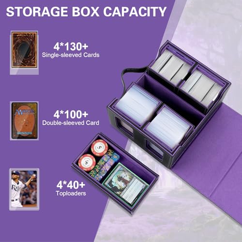 Commander Deck Box for MTG,Card Storage Box Fits 400+ Double-Sleeved Cards,5 in 1 Removable deck Case with Display Windows,for TCG/PTCG/EDH(Black & Purple) - color: Black/Violet