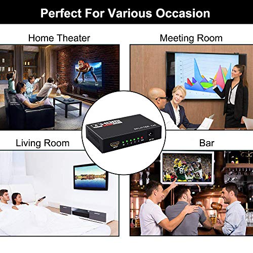 HDMI Splitter 1 in 4 Out -4K Hdmi Splitter 1x4 Ports v1.4 Powered | 4 Way HDMI Splitter, Powered HDMI Splitter 4K/2K Full Ultra HD 1080p 3D Support