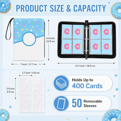 4 Pocket Card Binder 400 Card Holder Album, Blue Donut Trading Cards Holder Zipper Binder for Girl Teen Collection (Blue Donut, 400 Pocket) - color: Blue Donut, size: 400 Pocket