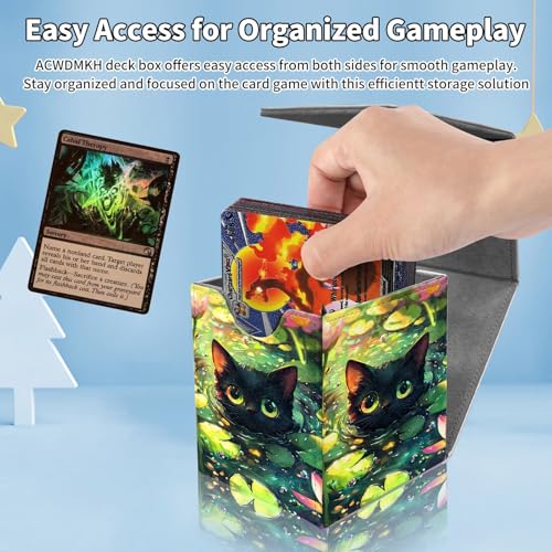Card Deck Box for MTG Commander,Collectible Trading Storage Box Fits 120+ Single Sleeved Cards Magnetic Case PU Leather for Magic Commander TCG CCG MTG,Cat Lotus Flower - color: Cat Lotus Flower
