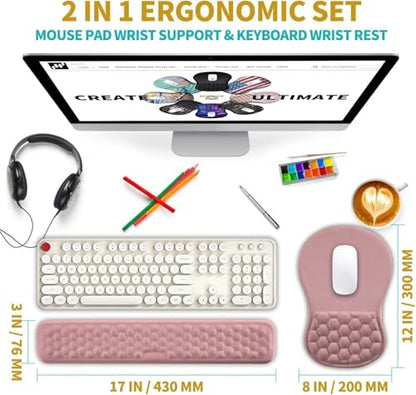 Hokafenle 2 in 1 Ergonomic Mouse Pad Wrist Support & Wrist Rest for Computer Keyboard Set, with Relieve Carpal Tunnel Pain Massage Bulge and Full Memory Gel Design (2In1 Set, Pink) - color: Hk005-pink