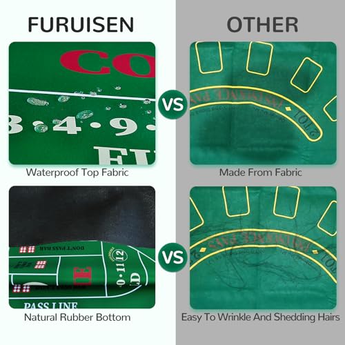 70 x 35 Inch Poker Mat for Table, Texas Hold'em Poker Table Top Mat with Carrying Bag, Waterproof Anti-Slip Rubber Blackjack Mat for Home Game Nights Up to 8 Players - color: Green-craps