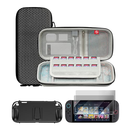 Travel Carrying Case for Nintendo Switch 2, Large Capacity Premium EVA Case | 11.61-Inch Portable Bag, Hard Cover, 24 Game Card Slots and Accessory Storage, Black - style: Travel Carrying Case With 2 Screen Protector