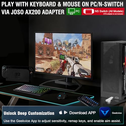 AX200 Keyboard and Mouse Adapter for PC, Keyboard Adapter Compatible with Nintendo Switch & PC, AX200 Converter for Playing FPS/TPS Games, App Customize Recoil, Smart Rocker, Aim Assist, Sensitivity