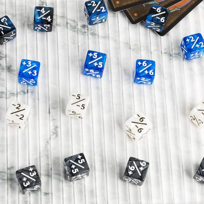 48 Pieces Magic Counter Dice Life MTG Counters Dice Set Marble Buff Tokens D6 Dice Compatible with Magic The Gathering, TCG, Card Gaming Accessories - color: Blue