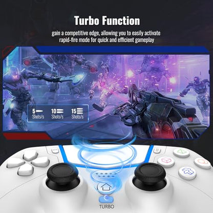 BETMI Wireless Controller for PS-5/Pro/Slim/PC with Hall Joysticks (White) | Bluetooth Gaming Controller with LED Channel Light/Turbo/6-Axis Gyro/Dual Vibration/Touchpad/3.5mm TRRS Audio Jack/Speaker