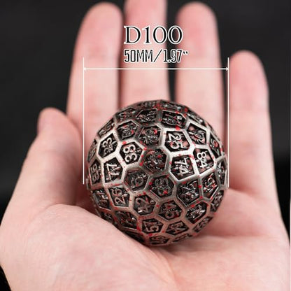 Enchanted Hollow Metal D100 Dice - 50mm DND Dice for d&d RPG & Tabletop Games for Gamers Dm with a Leather Bag (Blood) - color: D100 Blood