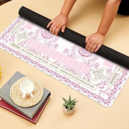 party greeting Chinoiserie Mahjong Mat with Black Carrying Bag 31.5 x 31.5 Inches Multi Purpose Game Table Cover Anti Slip and Noise Reduction for Mahjong Poker Board Card Dominoes Games(Pink) - color: Pink